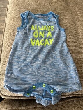 Cat & Jack Blue Sleeveless Romper with Neon Yellow Graphic